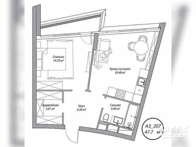 1-к квартира, 47.7 м², этаж 2/10 Москва - изображение 1