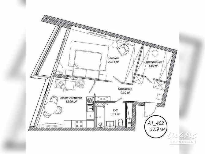 1-к квартира, 57.9 м², этаж 4/10 Москва - изображение 1