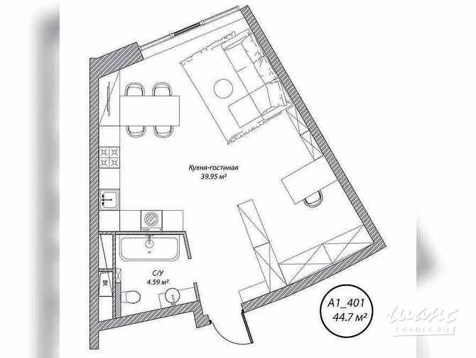 1-к квартира, 44.7 м², этаж 4/10 Москва - изображение 1