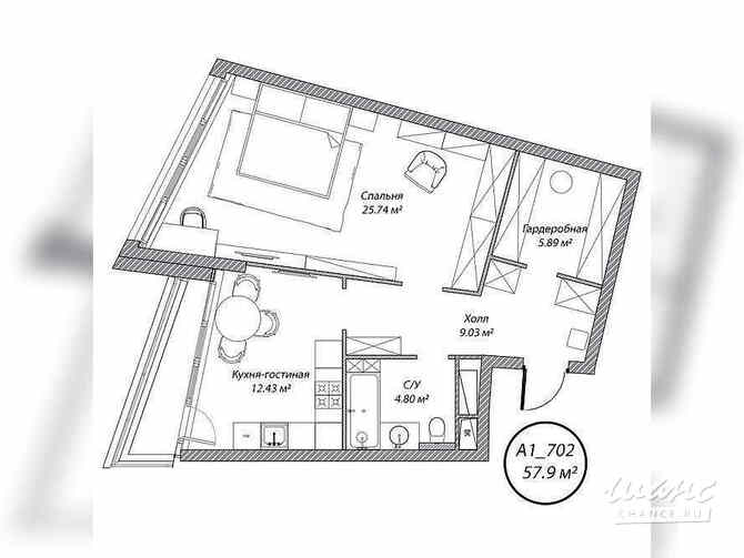 1-к квартира, 57.9 м², этаж 7/10 Москва - изображение 1