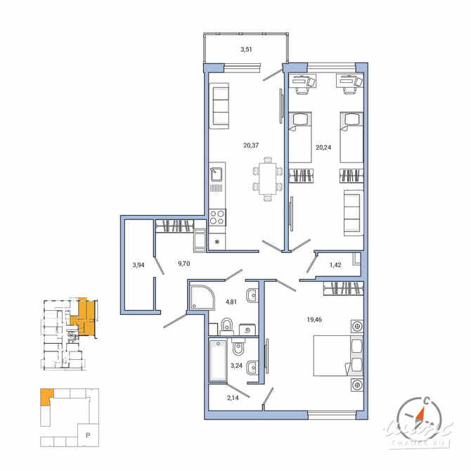 2-к квартира, 86.2 м², этаж 2/7 Санкт-Петербург - изображение 3