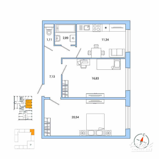 2-к квартира, 59.4 м², этаж 1/7 Санкт-Петербург - изображение 3