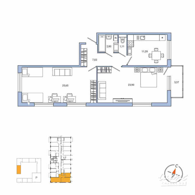 2-к квартира, 72.5 м², этаж 2/7 Санкт-Петербург - изображение 3