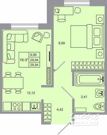 1-к квартира, 29.94 м², этаж 3/17 Бугры - изображение 1