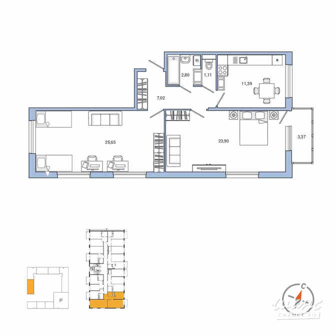 2-к квартира, 73 м², этаж 5/7 Санкт-Петербург - изображение 3