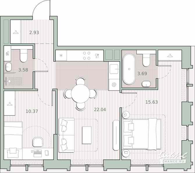 2-к квартира, 58.24 м², этаж 5/12 Москва - изображение 1