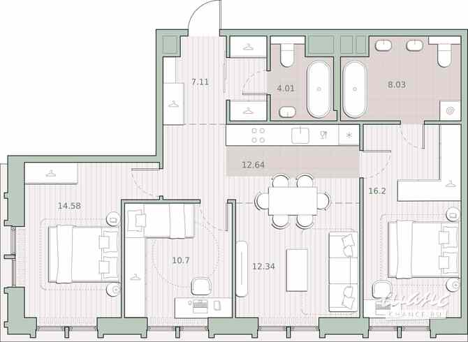 3-к квартира, 85.61 м², этаж 8/12 Москва - изображение 1