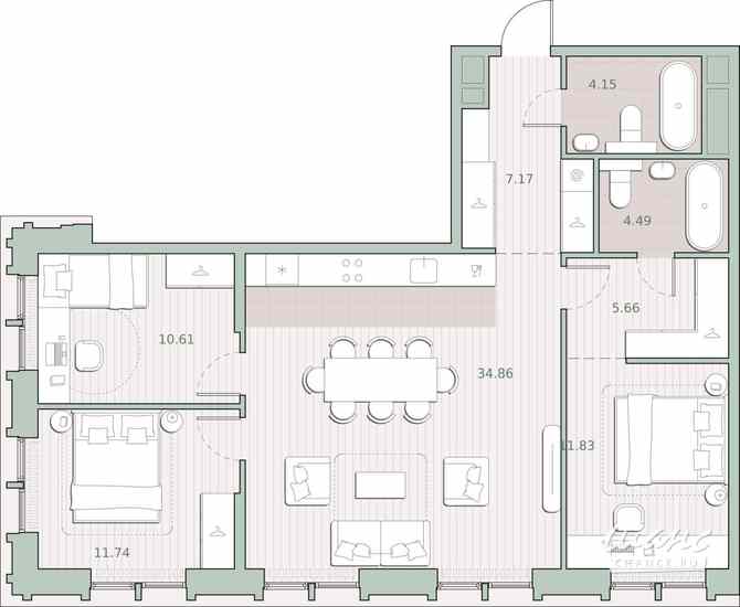 3-к квартира, 90.51 м², этаж 2/12 Москва - изображение 1