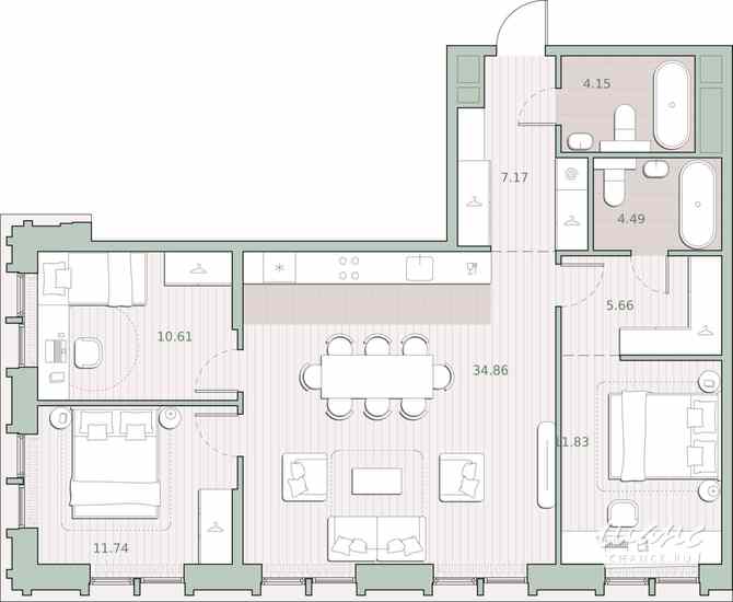 3-к квартира, 90.51 м², этаж 3/12 Москва - изображение 1