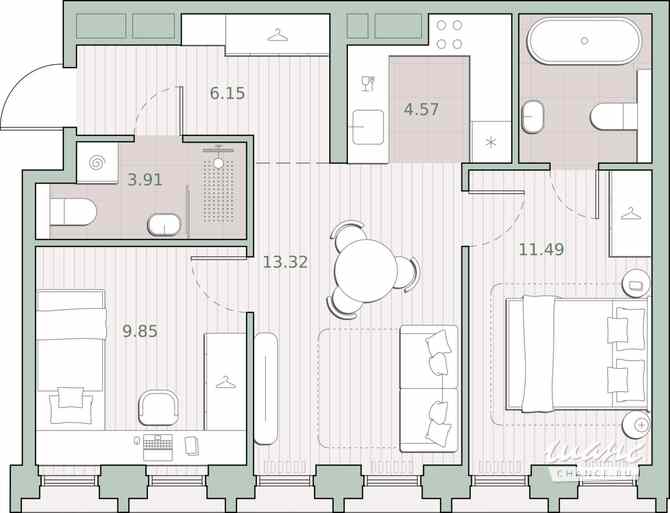2-к квартира, 53.42 м², этаж 14/44 Москва - изображение 1