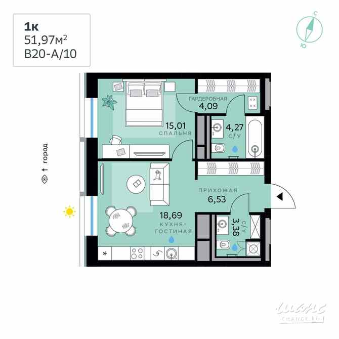 1-к квартира, 51.97 м², этаж 3/13 Москва - изображение 3