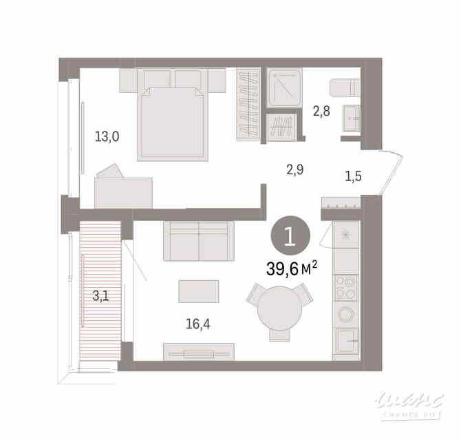1-к квартира, 39.57 м², этаж 4/7 Тюмень - изображение 3