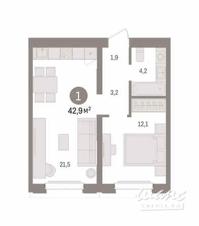 1-к квартира, 42.94 м², этаж 2/7 Тюмень - изображение 3