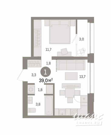 1-к квартира, 38.98 м², этаж 7/9 Тюмень - изображение 3