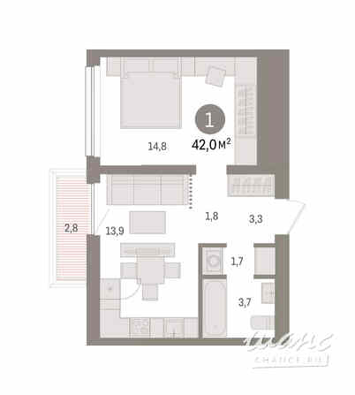 1-к квартира, 41.98 м², этаж 7/8 Тюмень - изображение 3