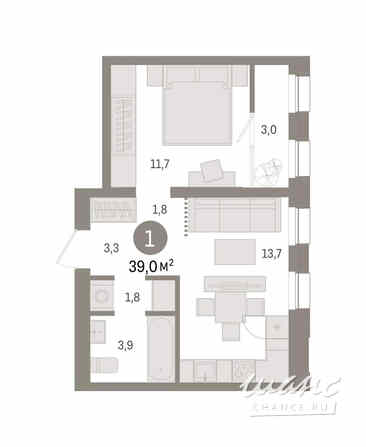 1-к квартира, 39.03 м², этаж 8/9 Тюмень - изображение 3