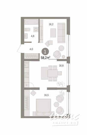 1-к квартира, 58.2 м², этаж 2/8 Тюмень - изображение 3