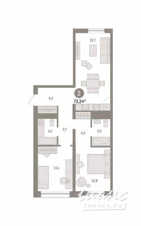 2-к квартира, 73.26 м², этаж 2/9 Тюмень - изображение 3