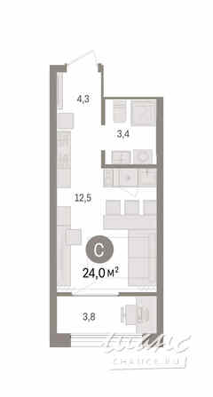 1-к квартира, 23.97 м², этаж 16/17 Тюмень - изображение 3