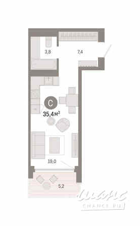 1-к квартира, 35.39 м², этаж 16/25 Тюмень - изображение 3