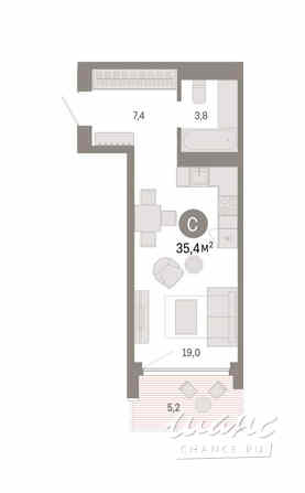 1-к квартира, 35.39 м², этаж 17/25 Тюмень - изображение 3