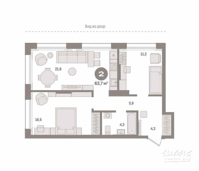 2-к квартира, 63.68 м², этаж 4/17 Тюмень - изображение 3