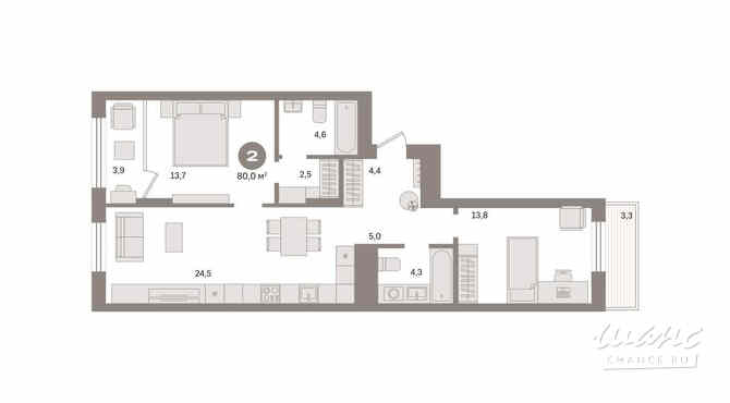 2-к квартира, 80 м², этаж 8/9 Екатеринбург - изображение 3