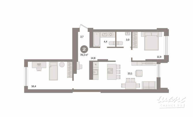2-к квартира, 78.2 м², этаж 9/9 Екатеринбург - изображение 3