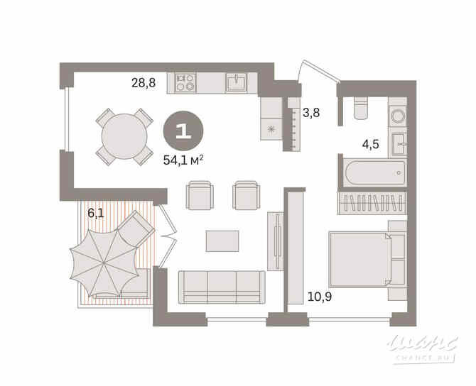 1-к квартира, 54.1 м², этаж 9/9 Екатеринбург - изображение 3