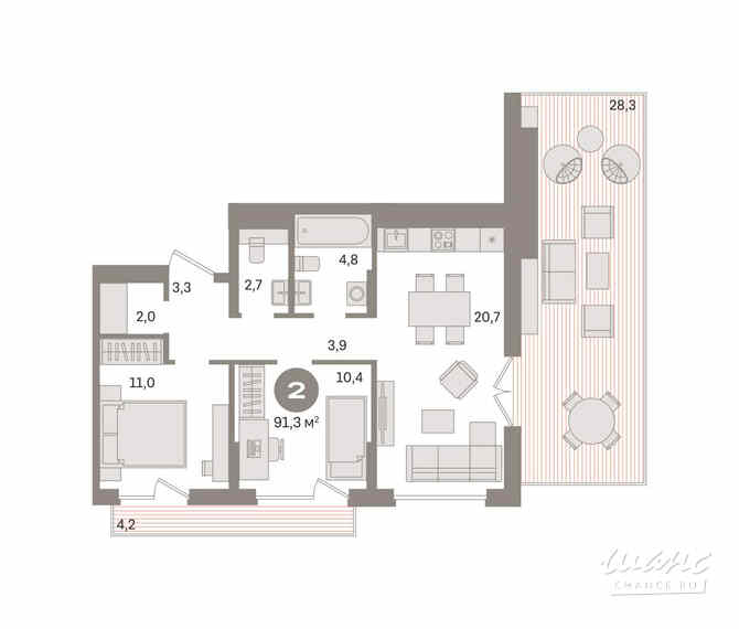 2-к квартира, 91.3 м², этаж 9/9 Екатеринбург - изображение 3