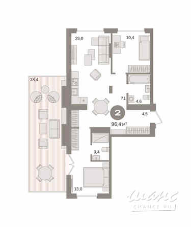 2-к квартира, 96.4 м², этаж 9/9 Екатеринбург - изображение 3