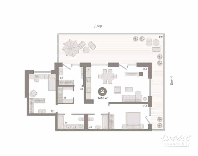 2-к квартира, 146.5 м², этаж 2/7 Новосибирск - изображение 3