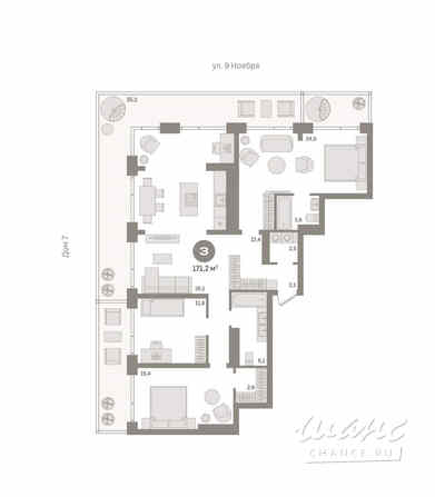 3-к квартира, 169.9 м², этаж 7/7 Новосибирск - изображение 3