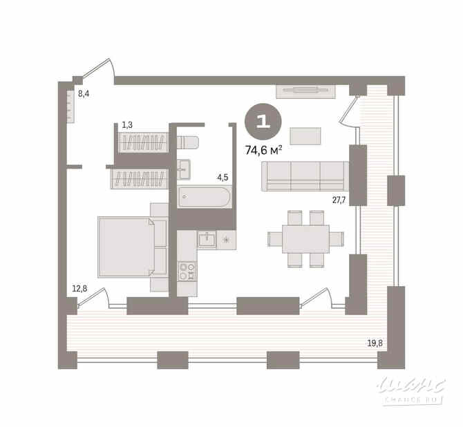 1-к квартира, 74.58 м², этаж 16/17 Новосибирск - изображение 3