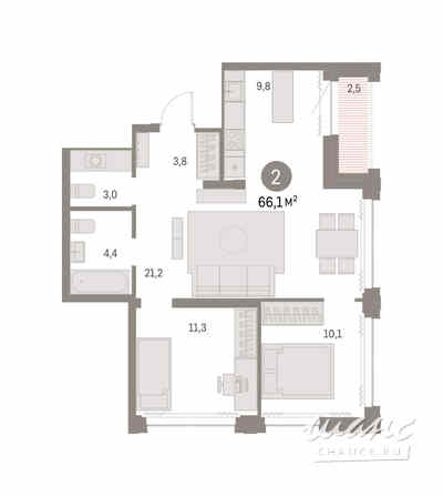2-к квартира, 65.67 м², этаж 21/30 Новосибирск - изображение 3