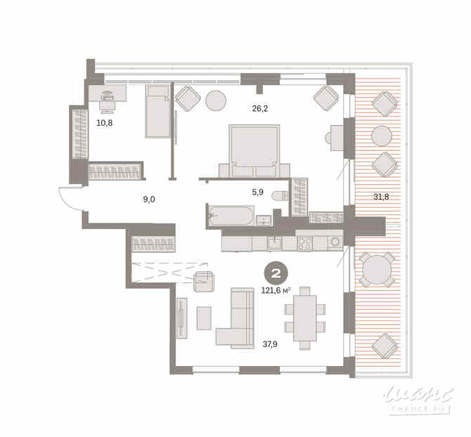 2-к квартира, 121.6 м², этаж 9/9 Новосибирск - изображение 3