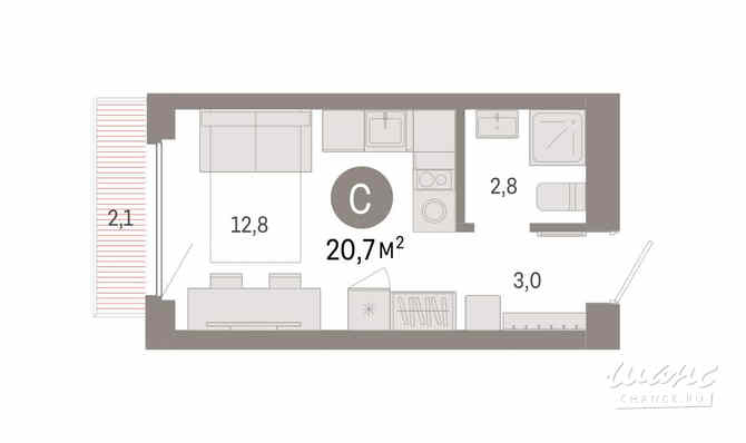 1-к квартира, 20.7 м², этаж 3/12 Новосибирск - изображение 3