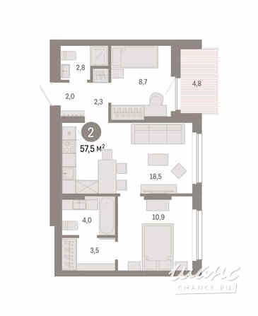 2-к квартира, 57.5 м², этаж 4/12 Новосибирск - изображение 3