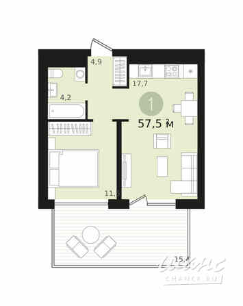 1-к квартира, 42 м², этаж 2/15 Новосибирск - изображение 3