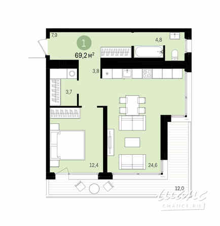 1-к квартира, 57.1 м², этаж 8/16 Новосибирск - изображение 3