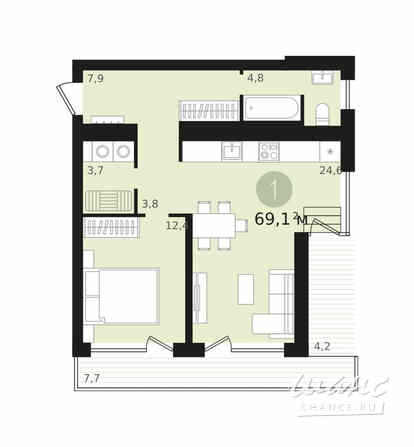 1-к квартира, 57.1 м², этаж 7/16 Новосибирск - изображение 3