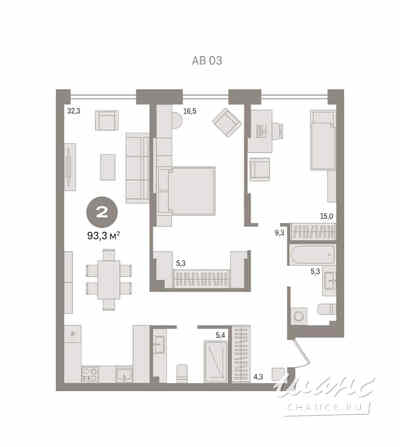 2-к квартира, 93.33 м², этаж 2/16 Новосибирск - изображение 3
