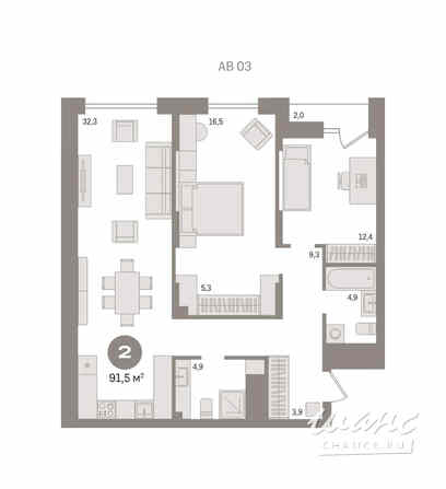 2-к квартира, 91.46 м², этаж 10/16 Новосибирск - изображение 3