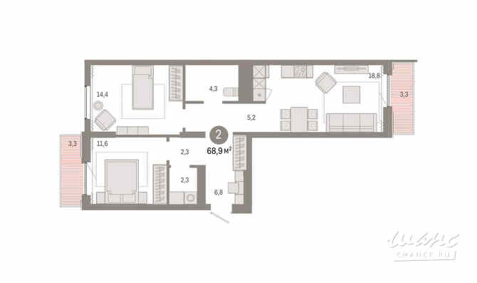 2-к квартира, 71.7 м², этаж 7/8 Новосибирск - изображение 3