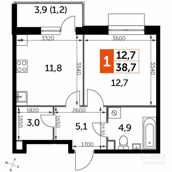 1-к квартира, 38.6 м², этаж 5/9 Мытищи - изображение 3