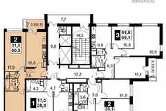 2-к квартира, 60.5 м², этаж 3/16