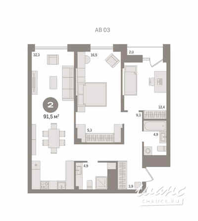 2-к квартира, 91.49 м², этаж 5/16 Новосибирск - изображение 3