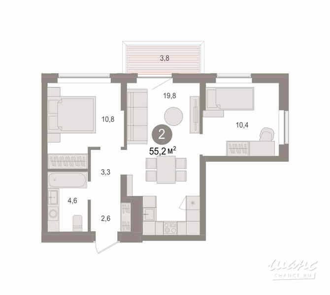 2-к квартира, 55.16 м², этаж 2/9 Новосибирск - изображение 3