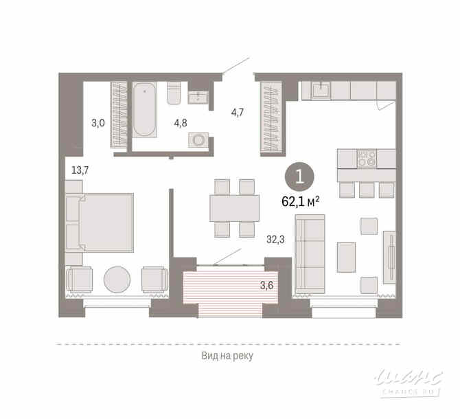 1-к квартира, 61.36 м², этаж 2/8 Новосибирск - изображение 3
