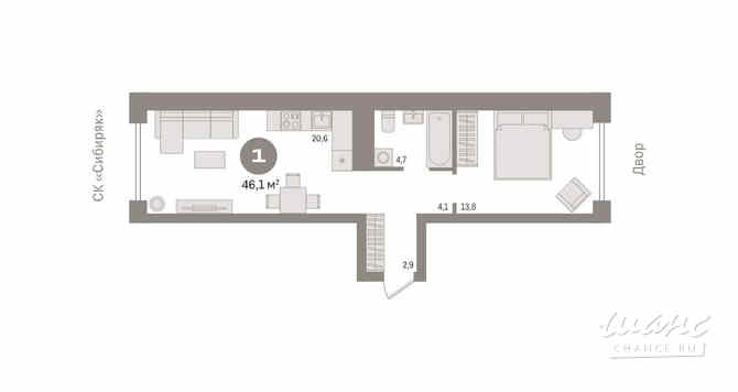 1-к квартира, 46.09 м², этаж 2/16 Новосибирск - изображение 3